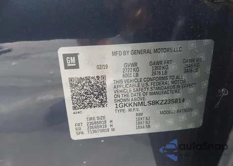 2019 GMC Acadia Slt-1 from USA, damaged, VIN 1GKKNMLS8KZ235814